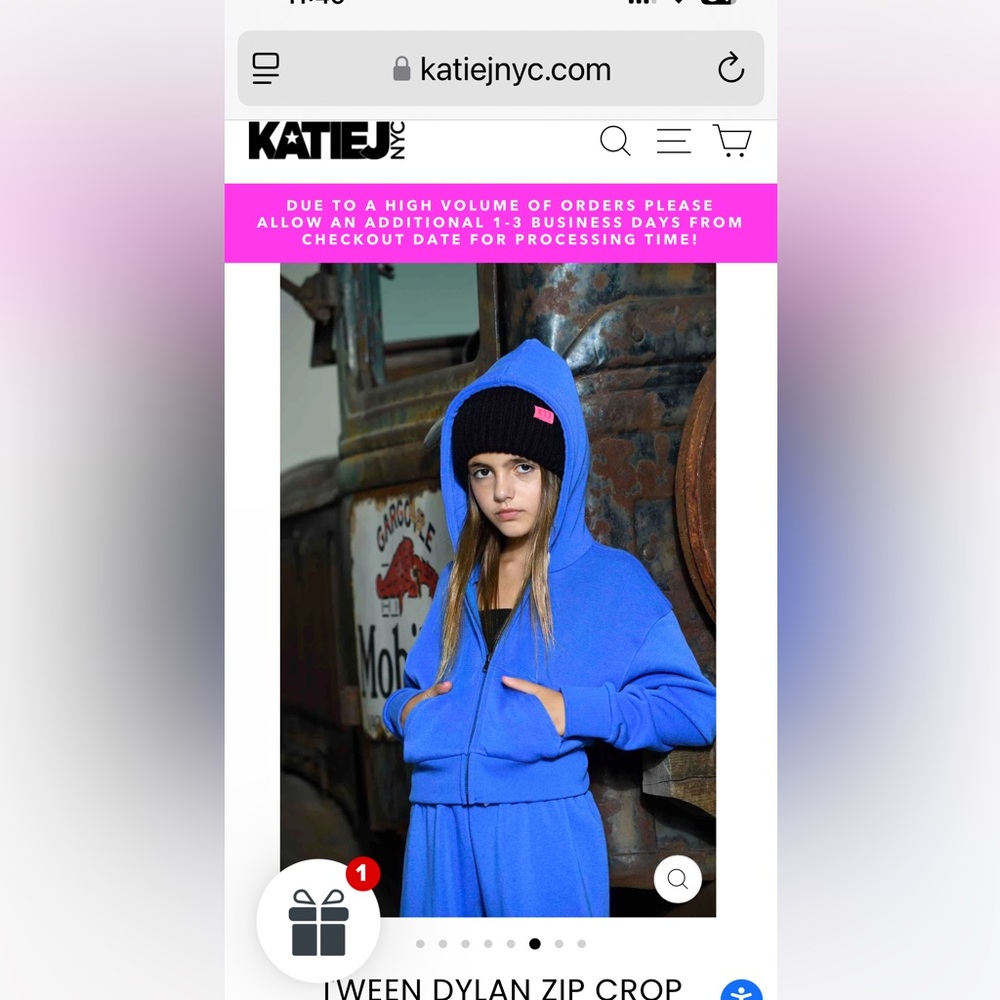 KATIE J NYC Dylan Crop Hoodie Electric Blue Tween M - Picture 5 of 7